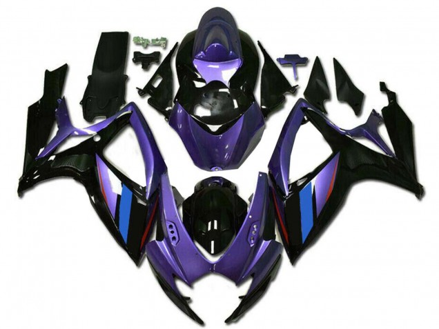 Billigste Suzuki GSXR 600/750 Motorrad Verkleidung 2006-2007 - Lila Blau Glanzendes Schwarz Streifen