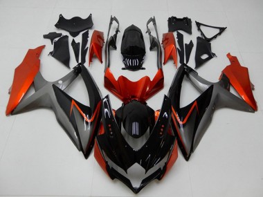 Billigste Suzuki GSXR 600/750 Motorrad Verkleidung 2008-2010 - Orange Grau Glanzendes Schwarz