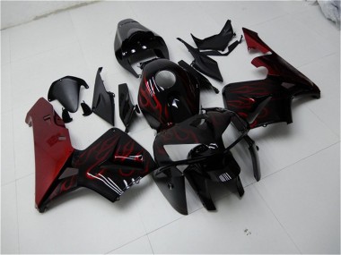 Billigste Honda CBR600RR Motorrad Verkleidung Kit 2005-2006 - Glanzendes Schwarz Rot Flamme