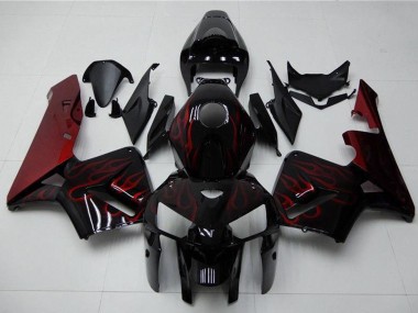 Billigste Honda CBR600RR Motorrad Verkleidung Kit 2005-2006 - Glanzendes Schwarz Rot Flamme