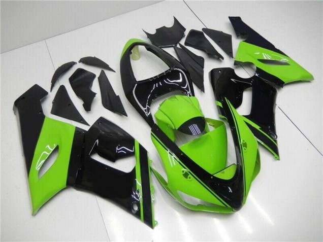 Billigste Kawasaki ZX6R Motorrad Verkleidung 2005-2006 - Grun Glanzendes Schwarz