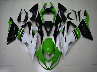 Billigste Kawasaki ZX6R Motorrad Verkleidung 2013-2018 - Grun Weiss Glanzendes Schwarz