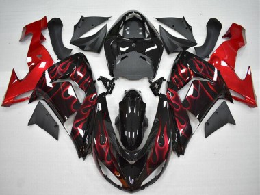 Billigste Kawasaki ZX10R Motorrad Verkleidung 2006-2007 - Glanzendes Schwarz Rot Flamme