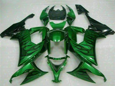 Billigste Kawasaki ZX10R Motorrad Verkleidung 2008-2010 - Glanzendes Schwarz Grun Flamme