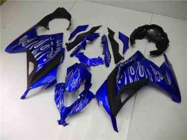 Billigste Kawasaki Ninja 300 EX300R Motorrad Verkleidung 2013-2024 - Blau Schwarz Weiss Flamme
