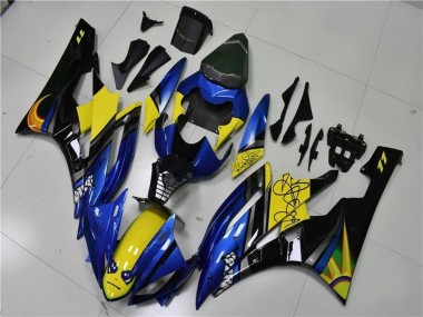 Billigste Yamaha YZF R6 Motorrad Verkleidung 2006-2007 - Blau Gelb Glanzendes Schwarz Hai