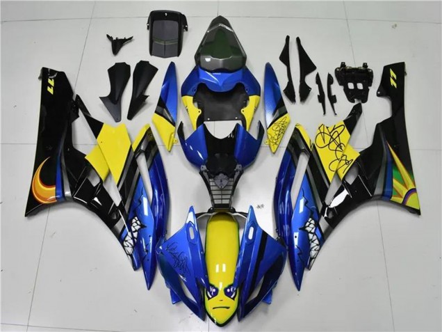Billigste Yamaha YZF R6 Motorrad Verkleidung 2006-2007 - Blau Gelb Glanzendes Schwarz Hai