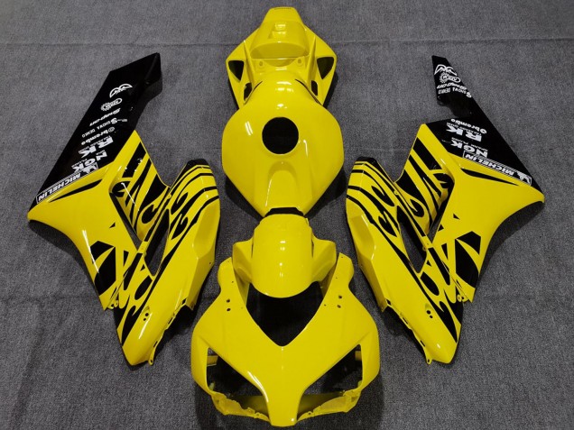 Billigste Honda CBR1000RR Motorrad Verkleidung 2004-2005 - Gelb Glanzendes Schwarz Flamme