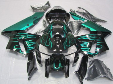 Billigste Honda CBR600RR Motorrad Verkleidung 2005-2006 - Glanzendes Schwarz Blau Grun Flamme