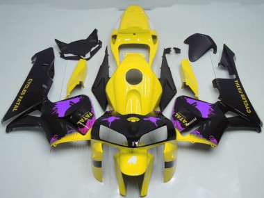 Billigste Honda CBR600RR Motorrad Verkleidung 2005-2006 - Glanzendes Schwarz Gelb Lila Spritzer