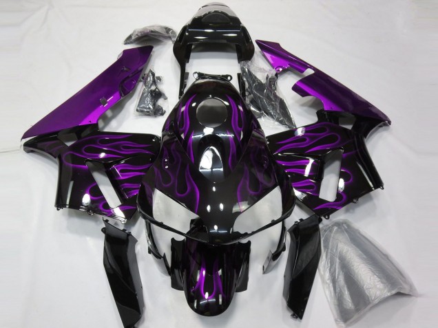 Billigste Honda CBR600RR Motorrad Verkleidung 2003-2004 - Glanzendes Schwarz Lila Flamme