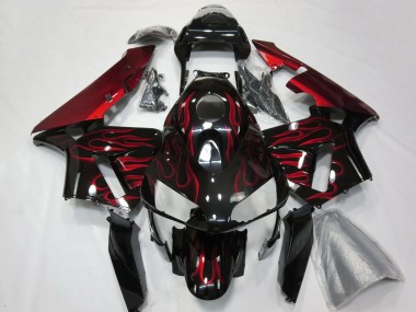 Billigste Honda CBR600RR Motorrad Verkleidung 2003-2004 - Glanzendes Schwarz Rot Flamme