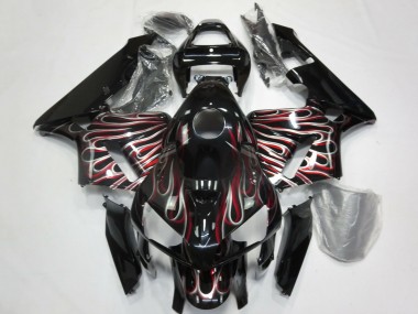 Billigste Honda CBR600RR Motorrad Verkleidung 2005-2006 - Glanzendes Schwarz Silber Rot Flamme