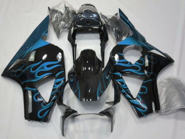 Billigste Honda CBR954RR Motorrad Verkleidung 2002-2003 - Glanzendes Schwarz Hellblau Flamme