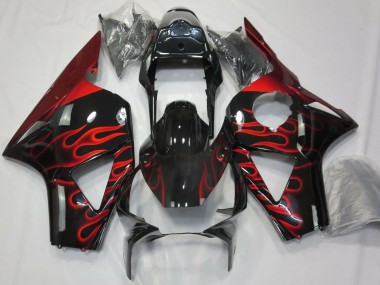 Billigste Honda CBR954RR Motorrad Verkleidung 2002-2003 - Glanzendes Schwarz Rot Flamme