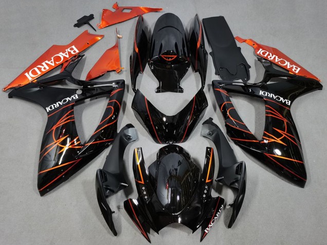 Billigste Suzuki GSXR 600 / GSXR 750 Motorrad Verkleidung 2006-2007 - Glanzendes Schwarz Orange Bacardi