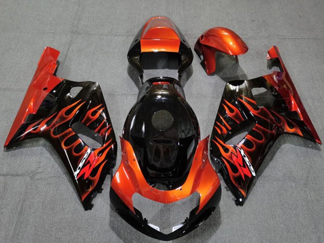 Billigste Suzuki GSXR 600 / GSXR 750 Motorrad Verkleidung 2001-2003 - Glanzendes Schwarz Orange Flamme