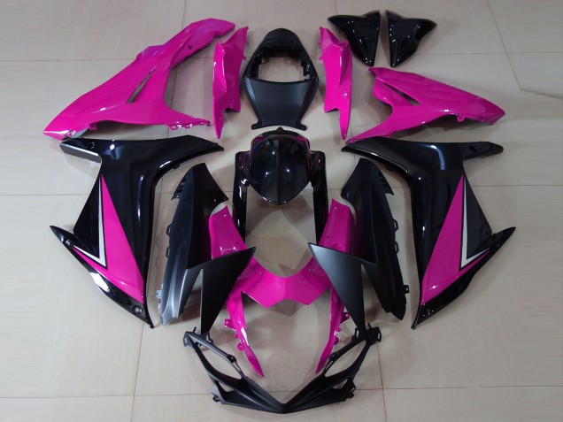 Billigste Suzuki GSXR 600 / GSXR 750 Motorrad Verkleidung 2011-2024 - Rosa Glanzendes Schwarz Matt Schwarz