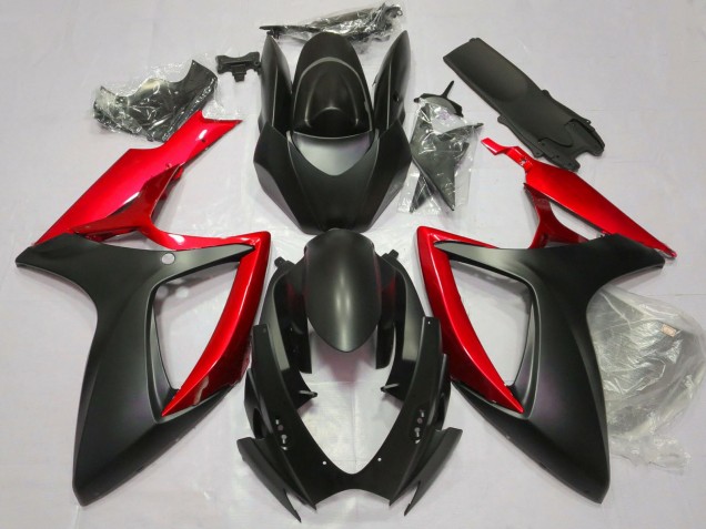 Billigste Suzuki GSXR 600 / GSXR 750 Motorrad Verkleidung 2006-2007 - Matt Schwarz Rot