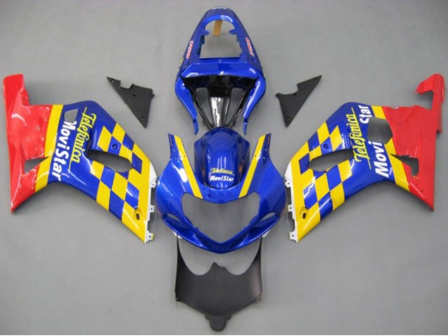 Billigste Suzuki GSXR 600 / GSXR 750 Motorrad Verkleidung 2001-2003 - Blau Gelb Rot Telefonica MoviStar