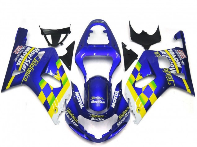 Billigste Suzuki GSXR 600 / GSXR 750 Motorrad Verkleidung 2001-2003 - Blau Gelb Grun Weiss MoviStar