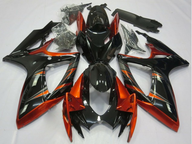 Billigste Suzuki GSXR 600 / GSXR 750 Motorrad Verkleidung 2006-2007 - Orange Glanzendes Schwarz