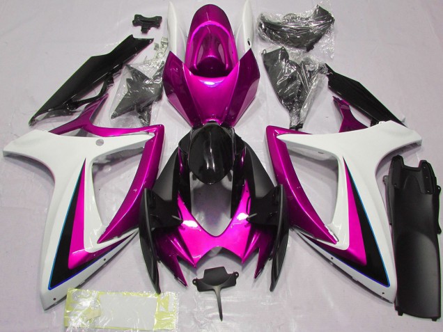 Billigste Suzuki GSXR 600 / GSXR 750 Motorrad Verkleidung 2006-2007 - Weiss Rosa Glanzendes Schwarz