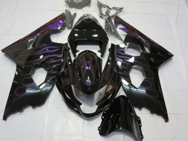 Billigste Suzuki GSXR 600 / GSXR 750 Motorrad Verkleidung 2004-2005 - Glanzendes Schwarz Lila Flamme
