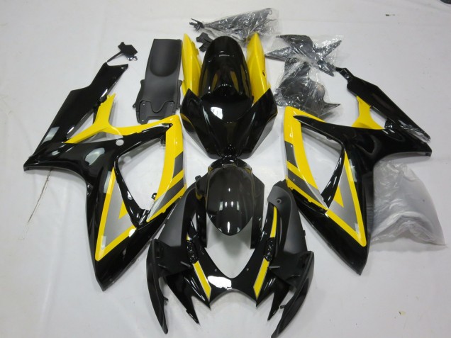Billigste Suzuki GSXR 600 / GSXR 750 Motorrad Verkleidung 2006-2007 - Gelb Silber Glanzendes Schwarz