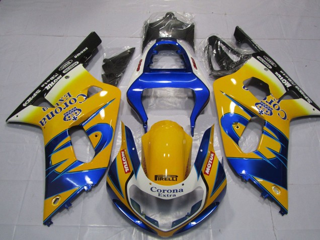 Billigste Suzuki GSXR 600 / GSXR 750 Motorrad Verkleidung 2001-2003 - Gelb Blau Weiss Corona Motul