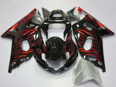 Billigste Suzuki GSXR 600 / GSXR 750 Motorrad Verkleidung 2001-2003 - Glanzendes Schwarz Rot Flamme