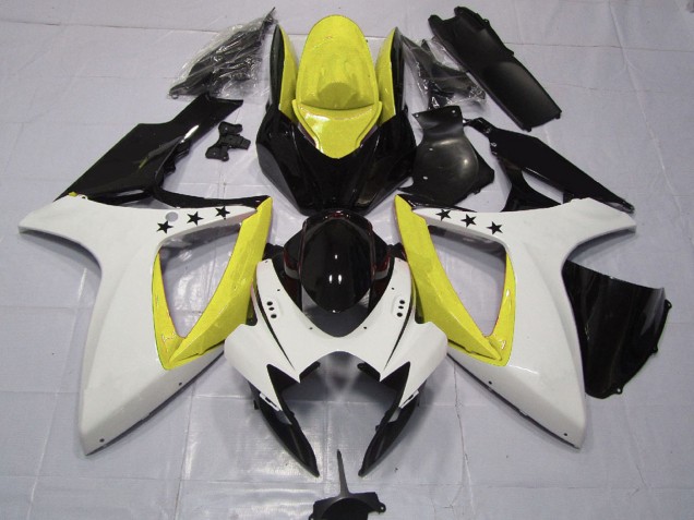 Billigste Suzuki GSXR 600 / GSXR 750 Motorrad Verkleidung 2006-2007 - Gelb Weiss Glanzendes Schwarz Stern