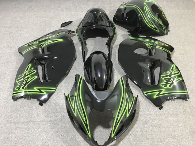 Billigste Suzuki GSXR 1300 Motorrad Verkleidung 1996-2007 - Glanzendes Schwarz Grun Blitz