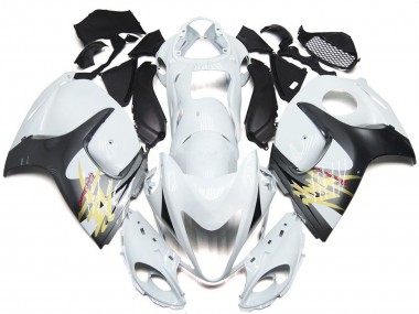 Billigste Suzuki GSXR 1300 Motorrad Verkleidung 2008-2020 - Glanzendes Weiss mit Silber Stil