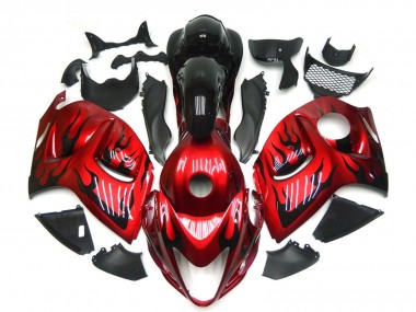 Billigste Suzuki GSXR 1300 Motorrad Verkleidung 2008-2020 - Rot mit Schwarz Flamme