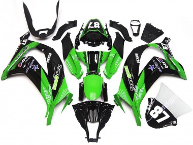 Billigste Kawasaki ZX10R Motorrad Verkleidung 2016-2020 - Grun Glanzendes Schwarz Team Grun Stern 87