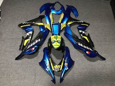 Billigste Kawasaki ZX10R Motorrad Verkleidung 2016-2020 - Metallisch Blau Gelb Hai 46
