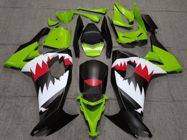 Billigste Kawasaki ZX10R Motorrad Verkleidung 2008-2010 - Grun Matt Schwarz Rot Weiss Hai