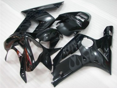 Billigste Kawasaki ZX6R Motorrad Verkleidung 2003-2004 - Glanzendes Schwarz Grau Flamme