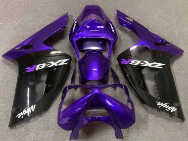 Billigste Kawasaki ZX6R Motorrad Verkleidung 2003-2004 - Lila Glanzendes Schwarz