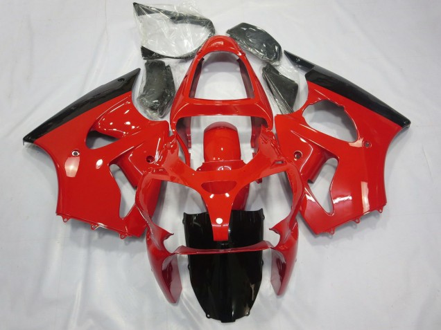 Billigste Kawasaki ZX6R Motorrad Verkleidung 2000-2002 - Rot Glanzendes Schwarz
