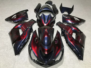 Billigste Kawasaki ZX14R Motorrad Verkleidung 2006-2011 - Chameleon Blau Schwarz Rot Flamme