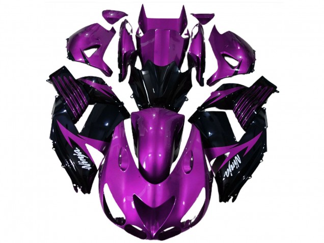 Billigste Kawasaki ZX14R Motorrad Verkleidung 2006-2011 - Lila Glanzendes Schwarz Weiss Ninja