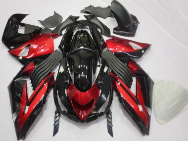 Billigste Kawasaki ZX14R Motorrad Verkleidung 2006-2011 - Rot Glanzendes Schwarz Streifen