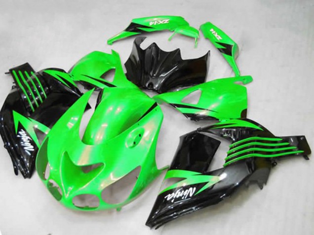Billigste Kawasaki ZX14R ZZR1400 Motorrad Verkleidung 2012-2024 - Grun Glanzendes Schwarz Weiss Ninja