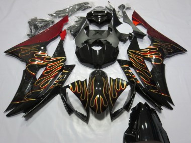 Billigste Yamaha R6 Motorrad Verkleidung 2008-2016 - Rot Glanzendes Schwarz Gold Flamme