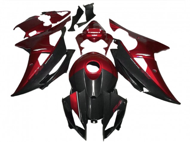 Billigste Yamaha R6 Motorrad Verkleidung 2008-2016 - Rot Schwarz Carbonfaser Stil