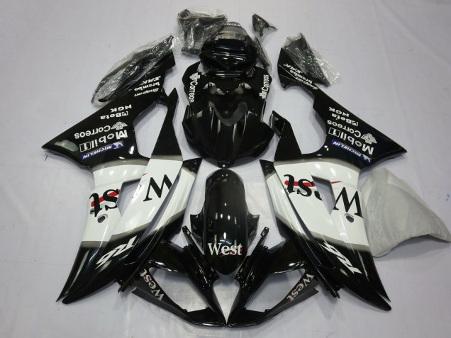 Billigste Yamaha R6 Motorrad Verkleidung 2008-2016 - Glanzendes Schwarz Weiss West Michelin