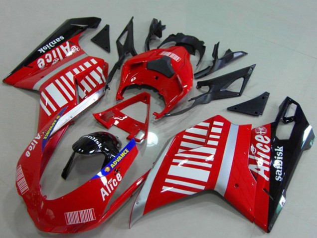 Billigste Ducati 848 1098 1198 Motorrad Verkleidung 2007-2014 - Silber Rot Glanzendes Schwarz Alice Sundisk