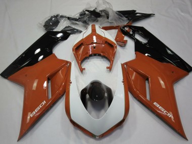 Billigste Ducati 1098 Motorrad Verkleidung 2007-2014 - Braun Weiss Glanzendes Schwarz